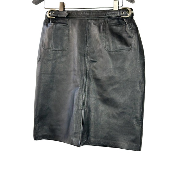 Saguaro Genuine Soft Leather Double Slit Buckle Skirt Black Women's Size 14 - Picture 10 of 16